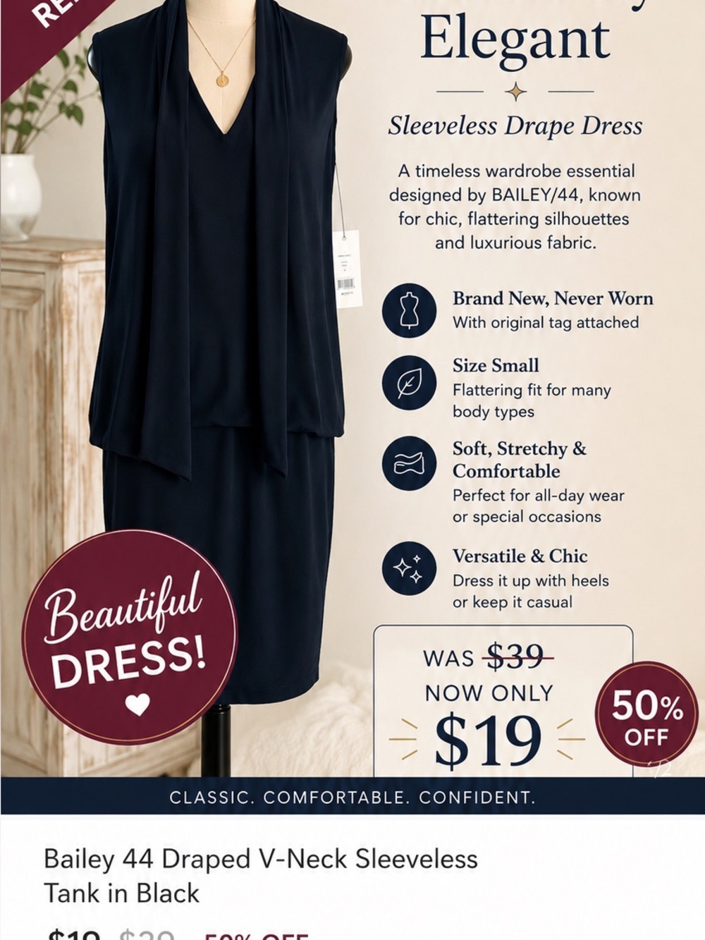 Bailey 44 Draped V-Neck Sleeveless Tank in Black